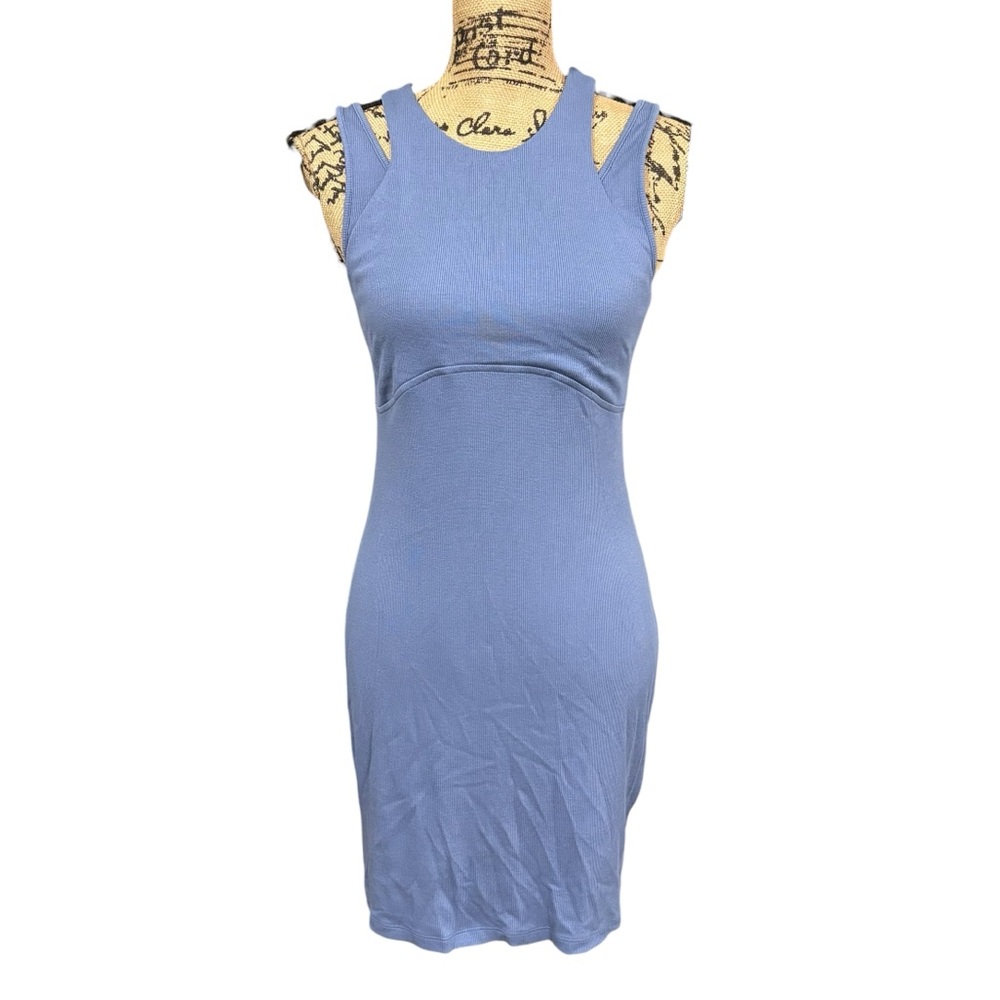 Lululemon Ribbed Cotton Modal Cut-Out Dress Size 8 Oasis Blue Tank Dress Mini